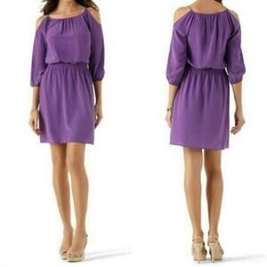 White House Black Market Purple Silk  Cold Shoulder Dress Size Small